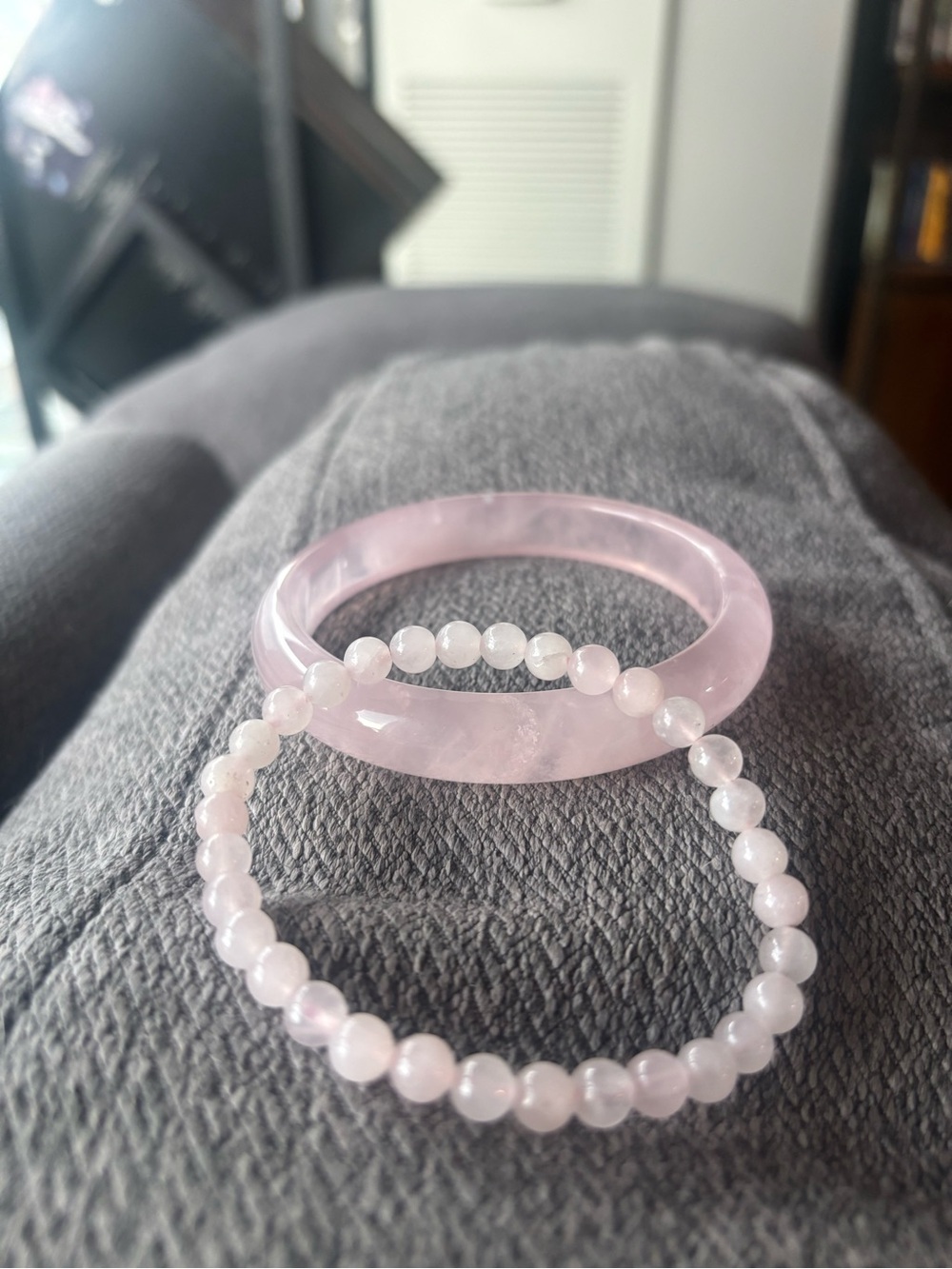 Rose Quartz Bangle & Beaded Bracelet Set